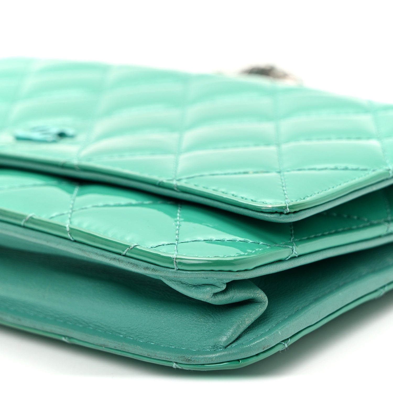 Chanel Patent Quilted Wallet On Chain WOC Green 10 of 11