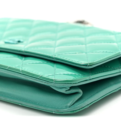 Chanel Patent Quilted Wallet On Chain WOC Green 10 of 11