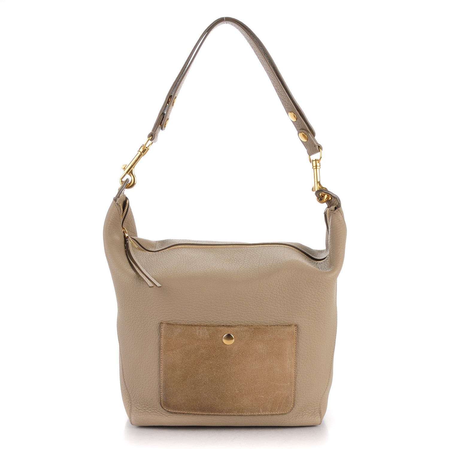 Celine Crisped Calfskin Suede Medium Zipped Hobo Dune 1 of 7