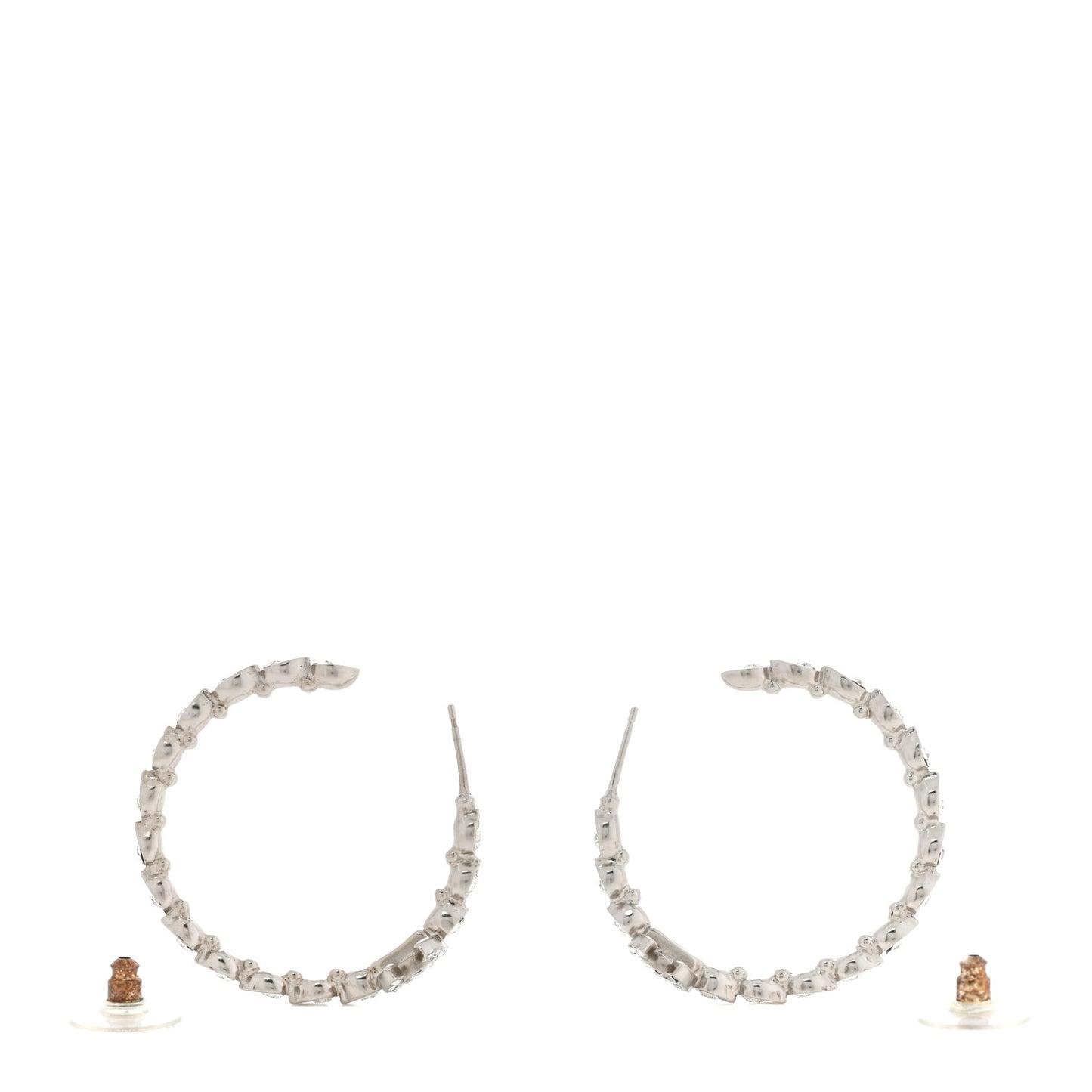 Metal Crystal CC Hoop Earrings Silver