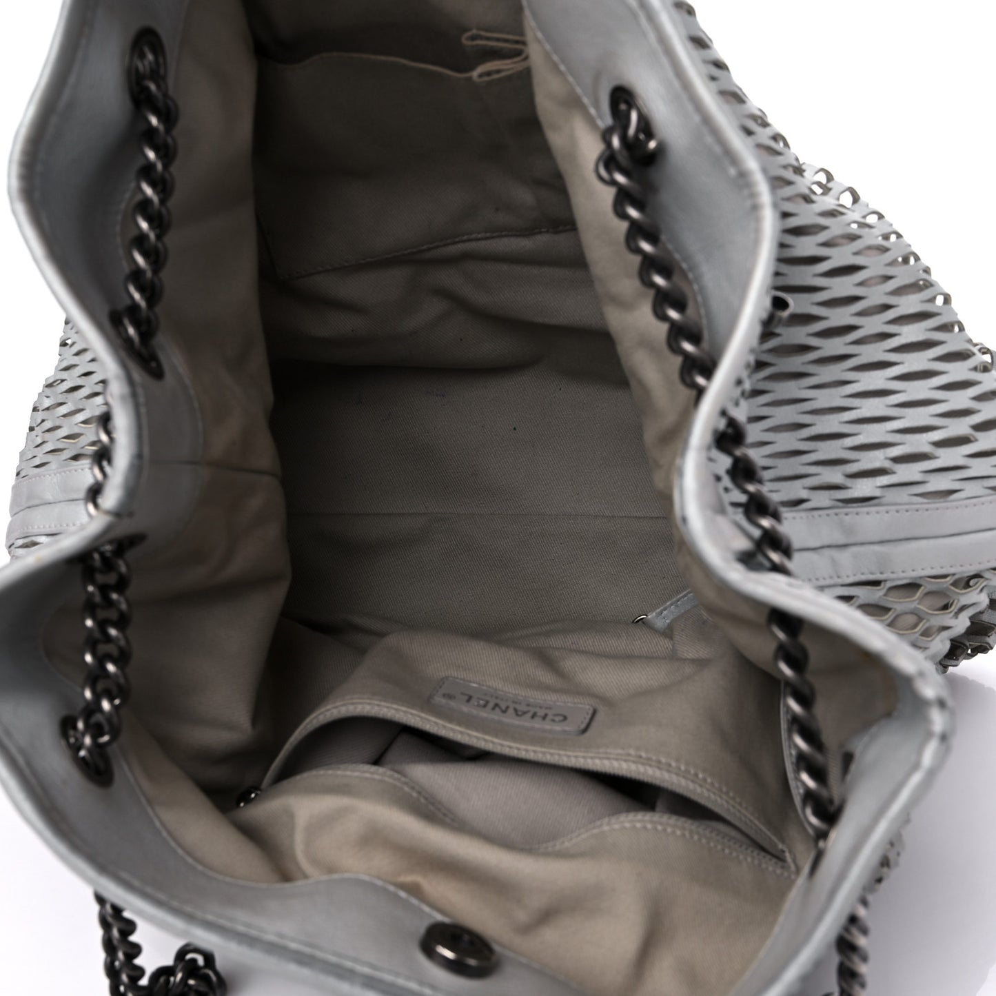 Calfskin Laser Cut Perforated CC Tote Silver