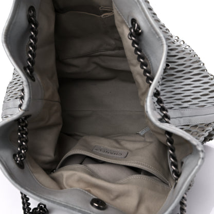 Chanel Calfskin Laser Cut Perforated CC Tote Silver 5 of 16