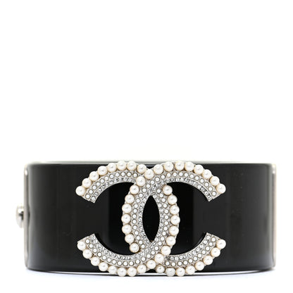 Chanel Resin Pearl Crystal CC Cuff Black 1 of 5
