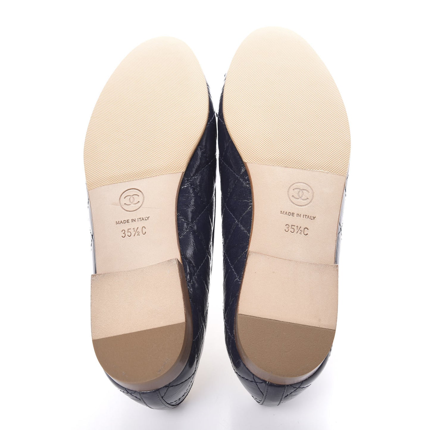 Aged Calfskin Quilted CC Cap Toe Ballerina Flats 35.5 Navy