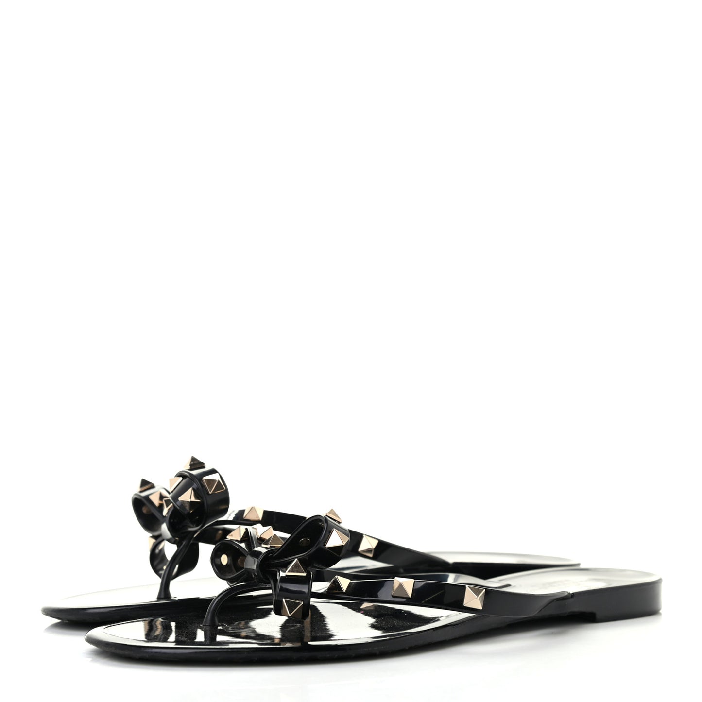 PVC Jelly Rockstud Bow Thong Sandals 41 Black