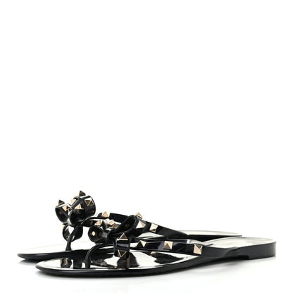 Valentino Garavani PVC Jelly Rockstud Bow Thong Sandals 41 Black 3 of 7