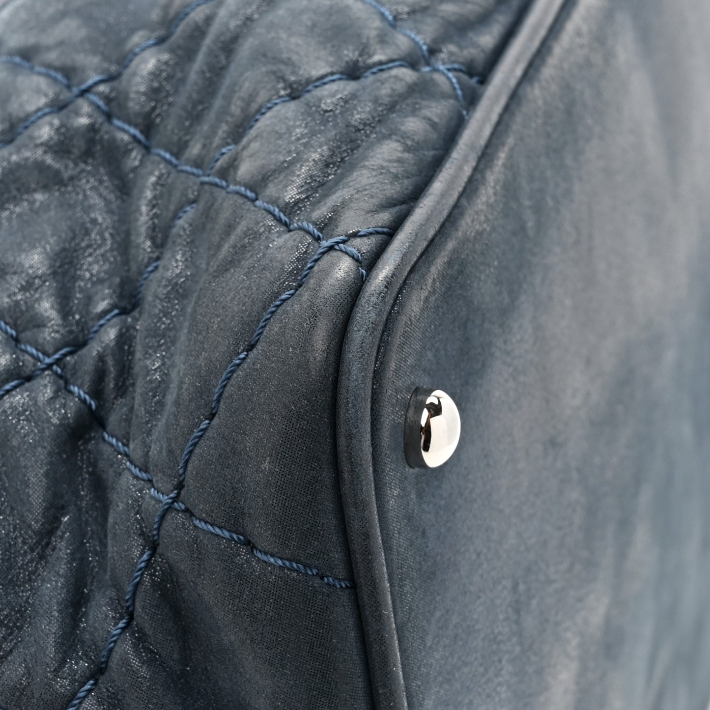 Iridescent Calfskin Quilted Small Sea Hit Tote Navy