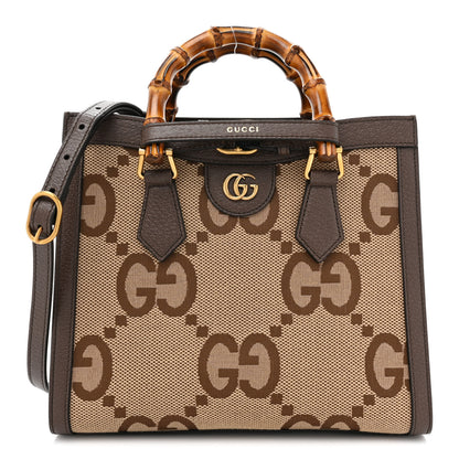 Gucci Monogram Jumbo GG Textured Dollar Calfskin Small Diana Tote Bag Camel Ebony New Acero 1 of 12