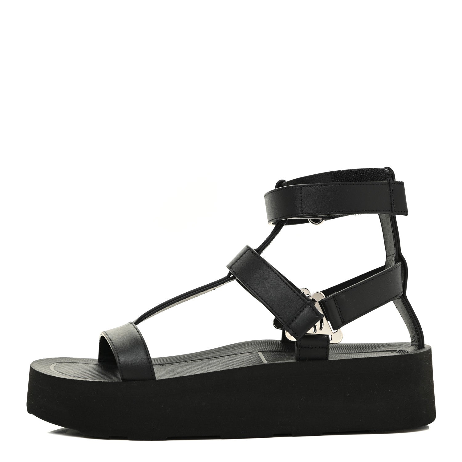 Hermes Calfskin Womens Enid Sandals 38.5 Black 1 of 8