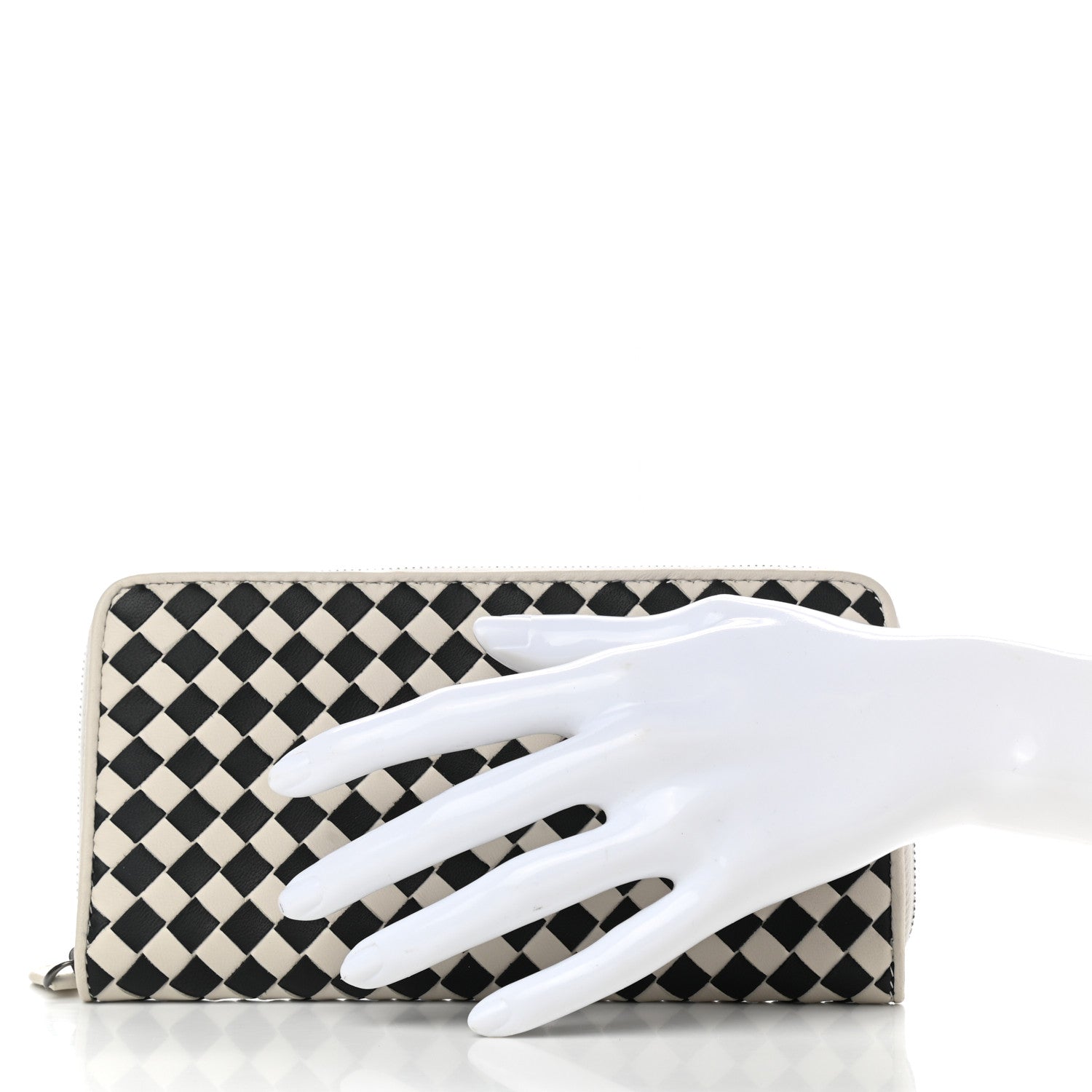 Bottega Veneta Nappa Intrecciato Zip Around Wallet Black White 2 of 8