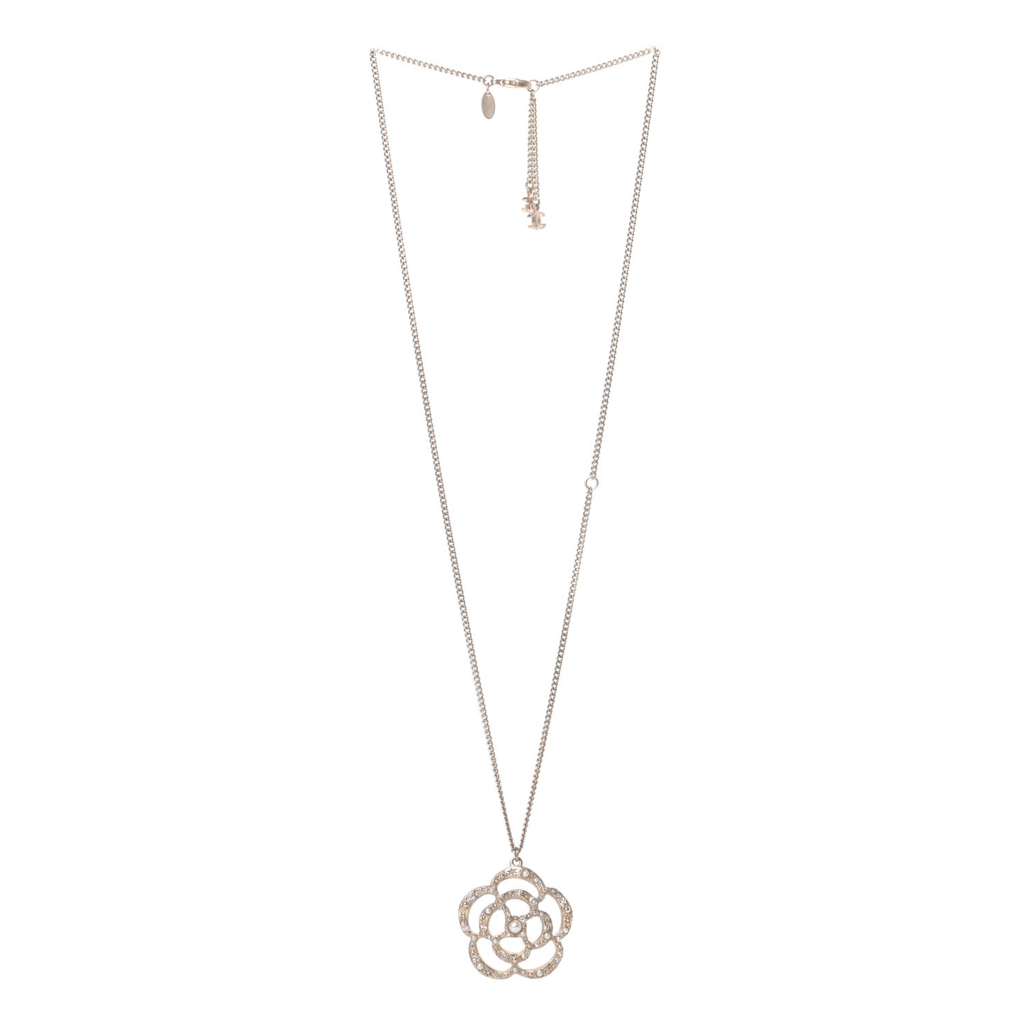 Crystal Pearl Camellia Necklace Gold
