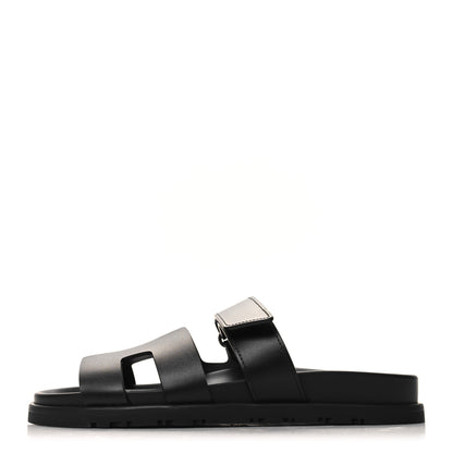 Hermes Calfskin Womens Chypre Sandals 37.5 Black 1 of 9