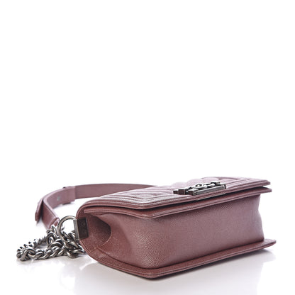 Chanel Metallic Caviar Chevron Quilted Small Boy Flap Dark Pink 4 of 11