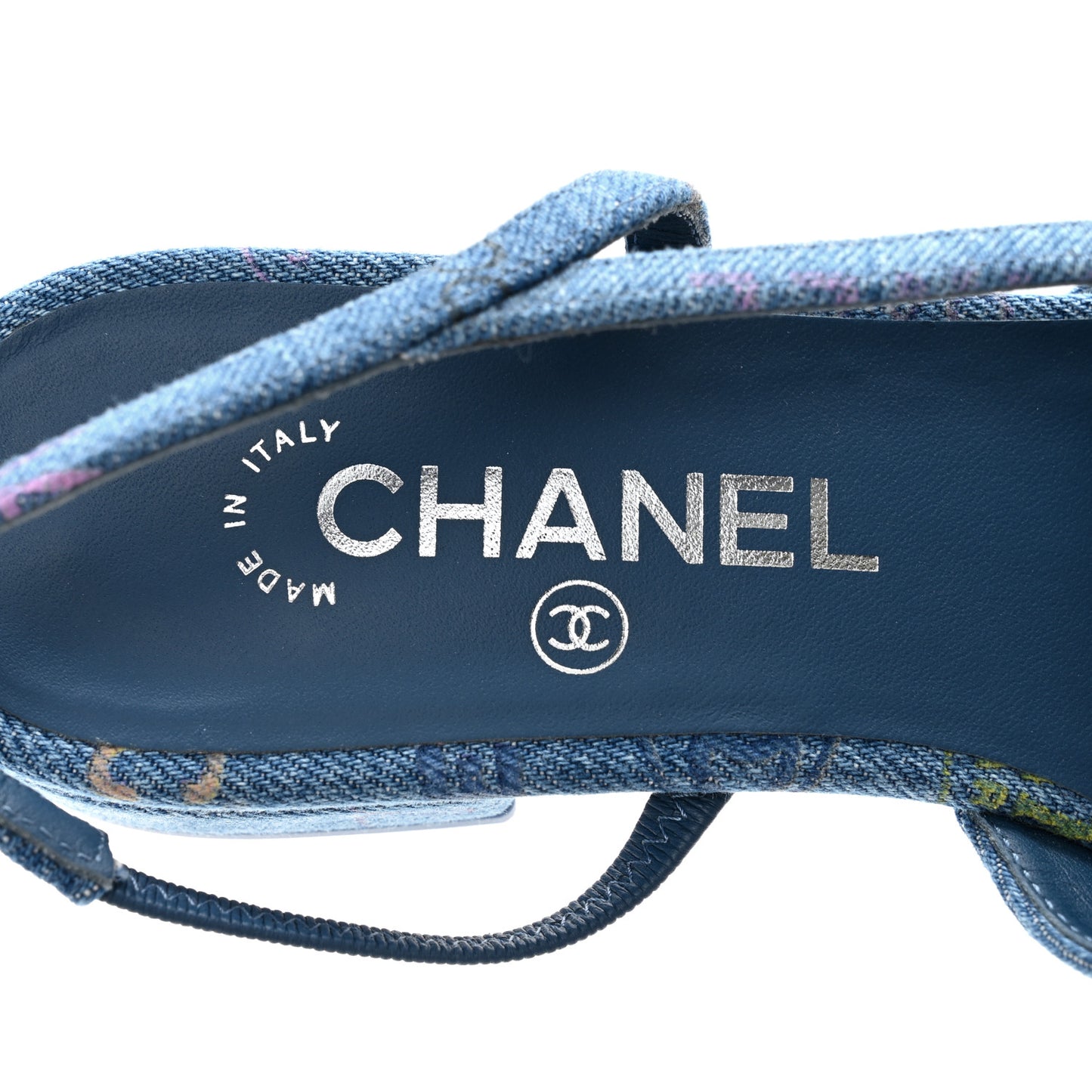 Denim Printed Denim Mood Cap Toe CC Slingback Flats 38 Light Blue Multicolor