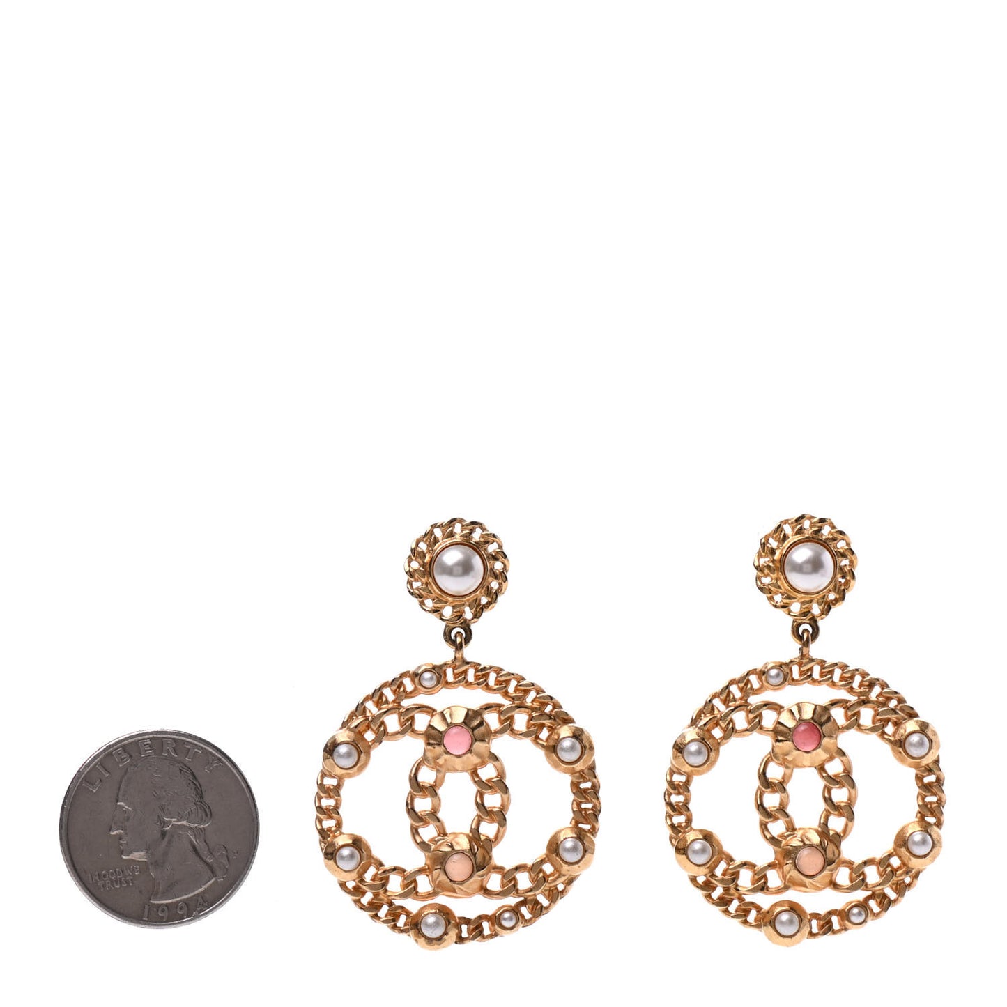 Pearl Gripoix CC Chain Drop Earrings Gold