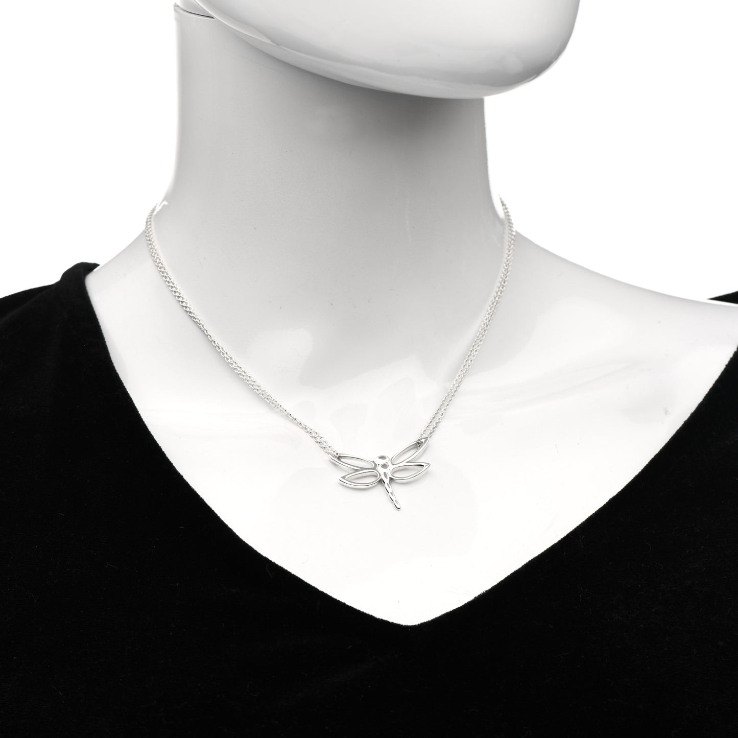 Sterling Silver Dragonfly Pendant Double Chain Necklace