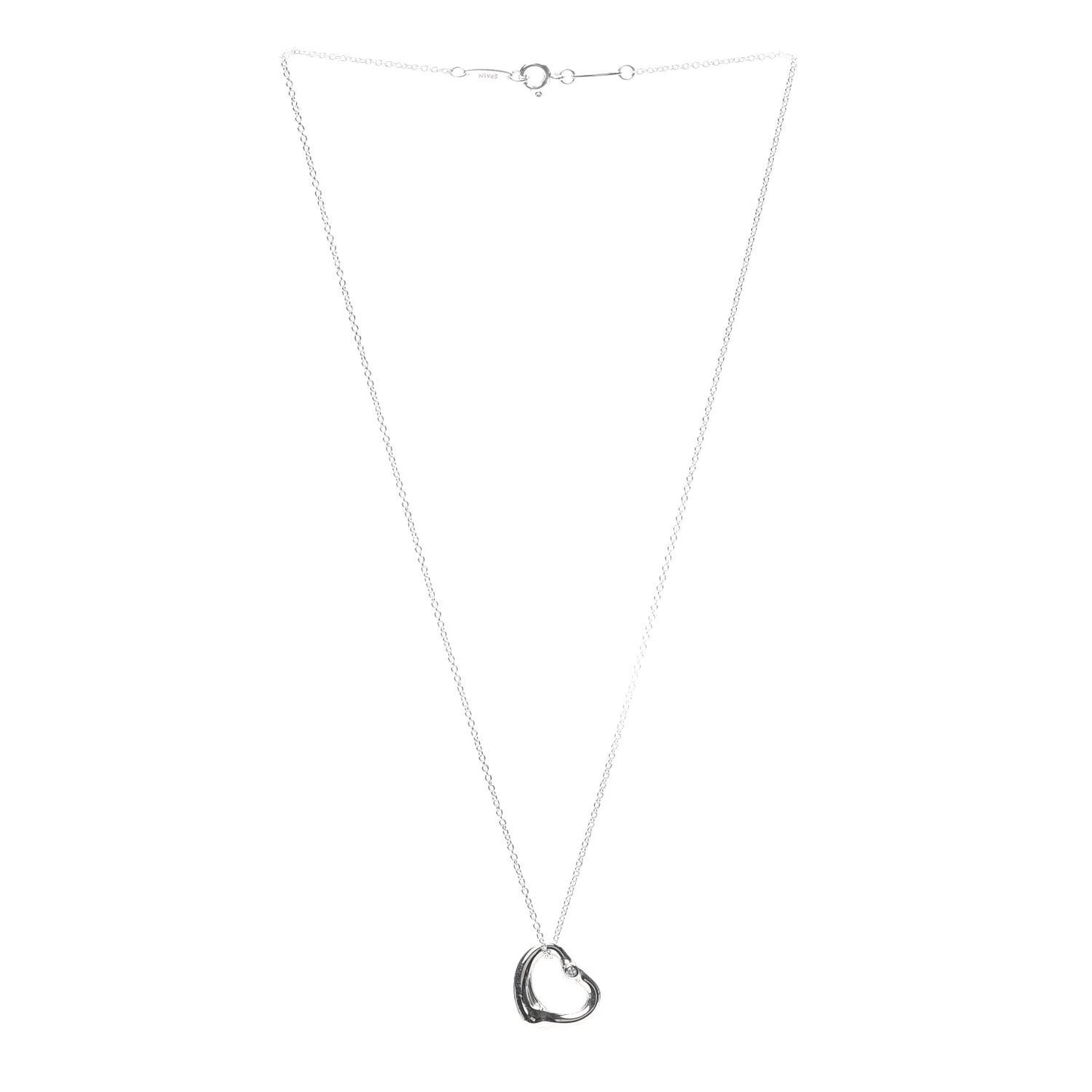 Sterling Silver Diamond 16mm Elsa Peretti Open Heart Pendant Necklace