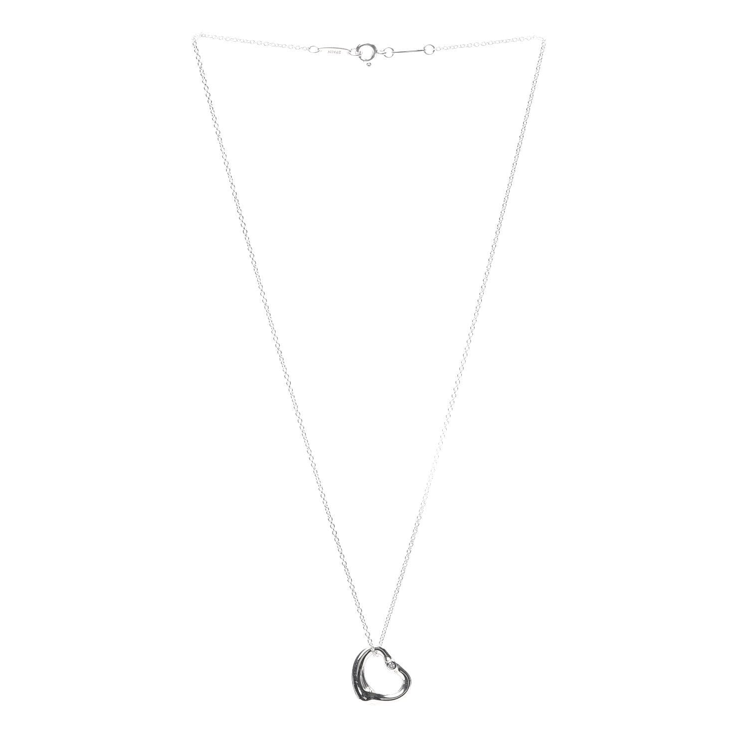 Tiffany Sterling Silver Diamond 16mm Elsa Peretti Open Heart Pendant Necklace 3 of 7