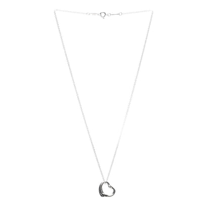 Tiffany Sterling Silver Diamond 16mm Elsa Peretti Open Heart Pendant Necklace 3 of 7