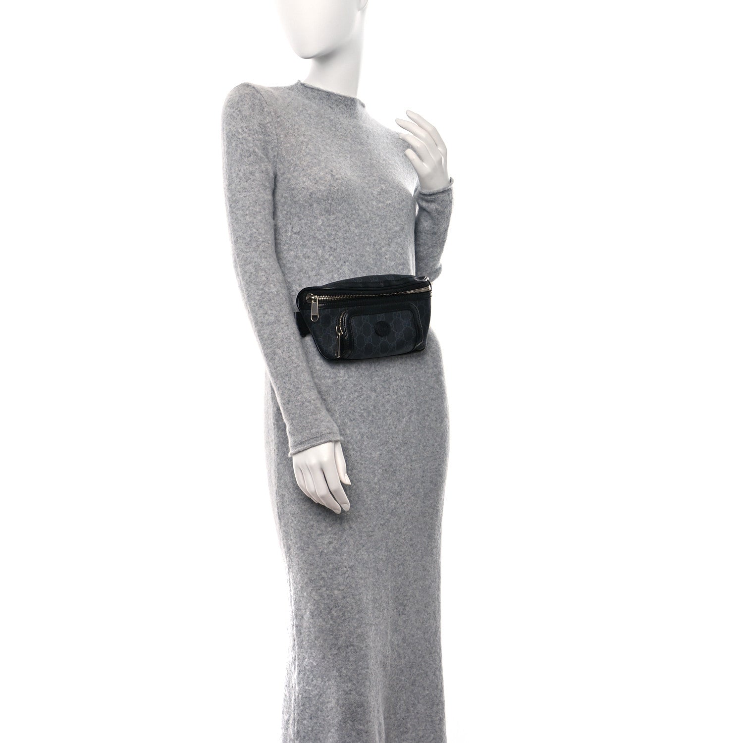 Gucci GG Supreme Monogram Textured Calfskin Retro Interlocking G Belt Bag Black 2 of 10