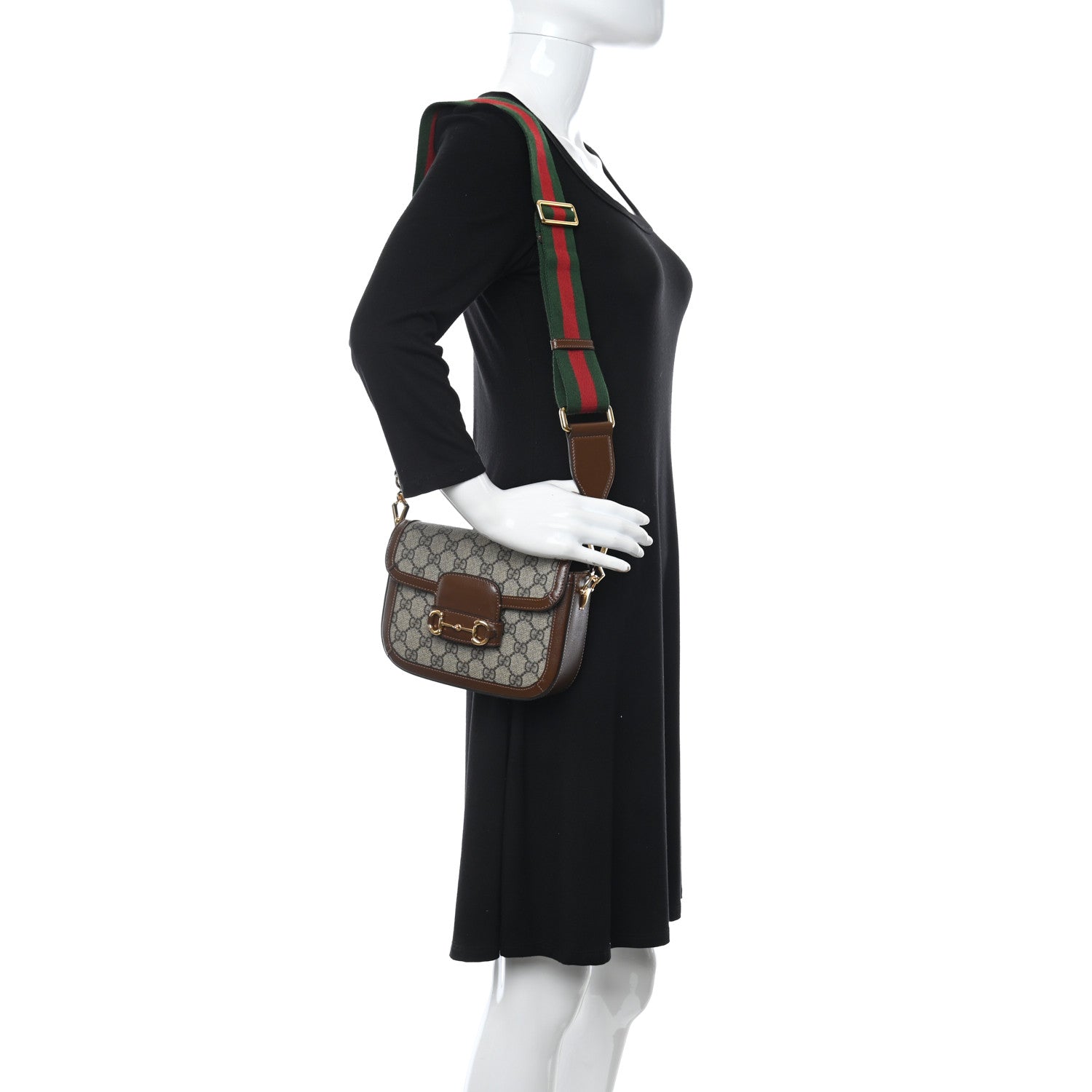 Gucci GG Supreme Monogram Web Mini Horsebit 1955 Shoulder Bag Beige Brown Sugar 2 of 12