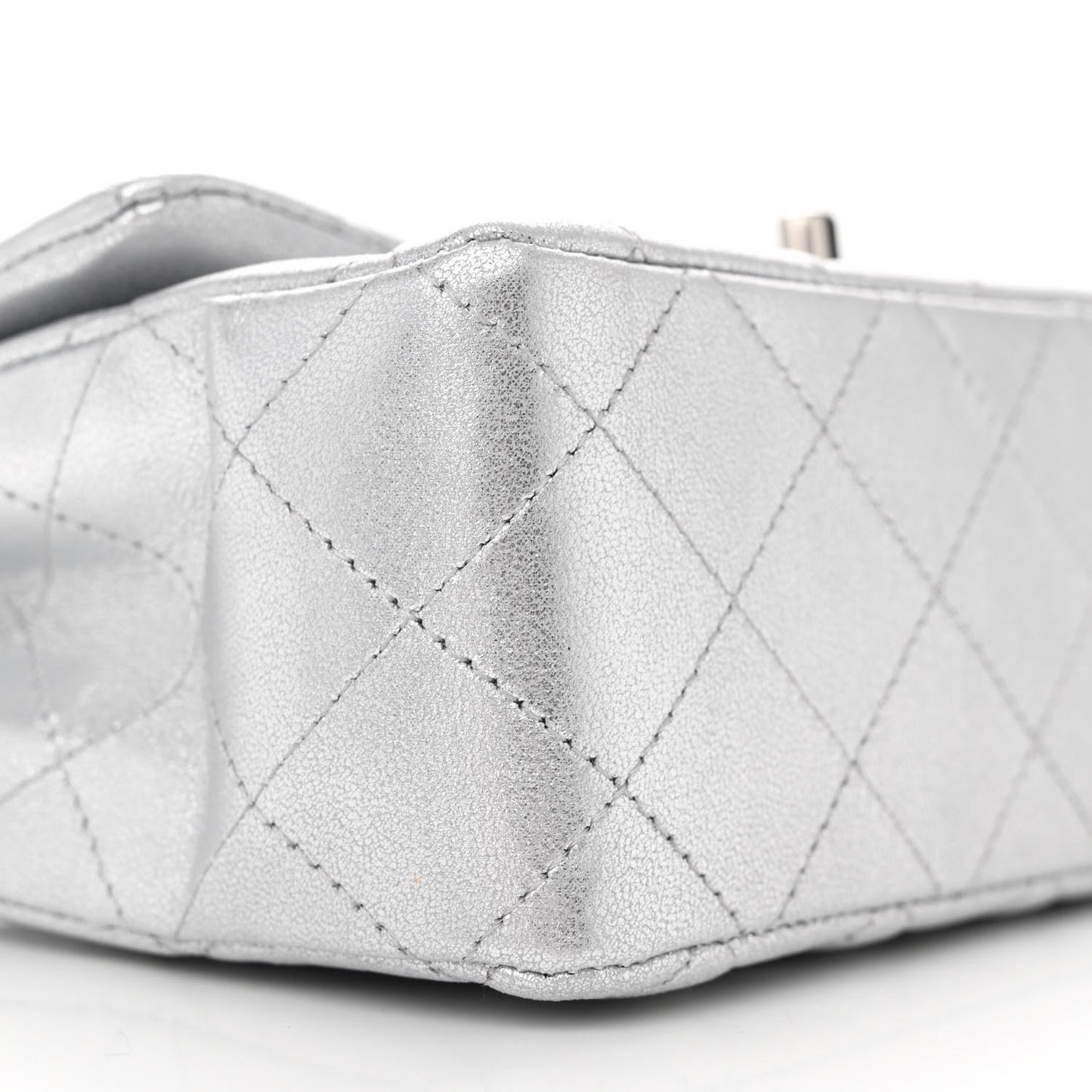 Metallic Lambskin Quilted Mini Rectangular Flap Silver