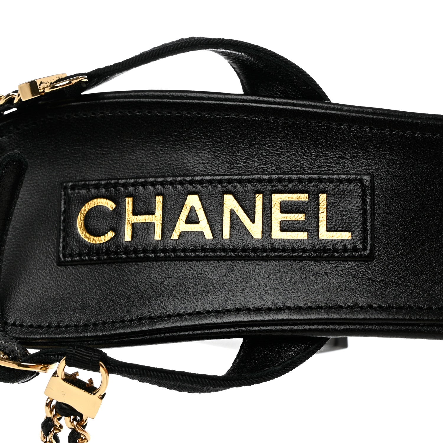 Chanel Lambskin Grosgrain CC Chain Strap Sandals 40 Black 6 of 9