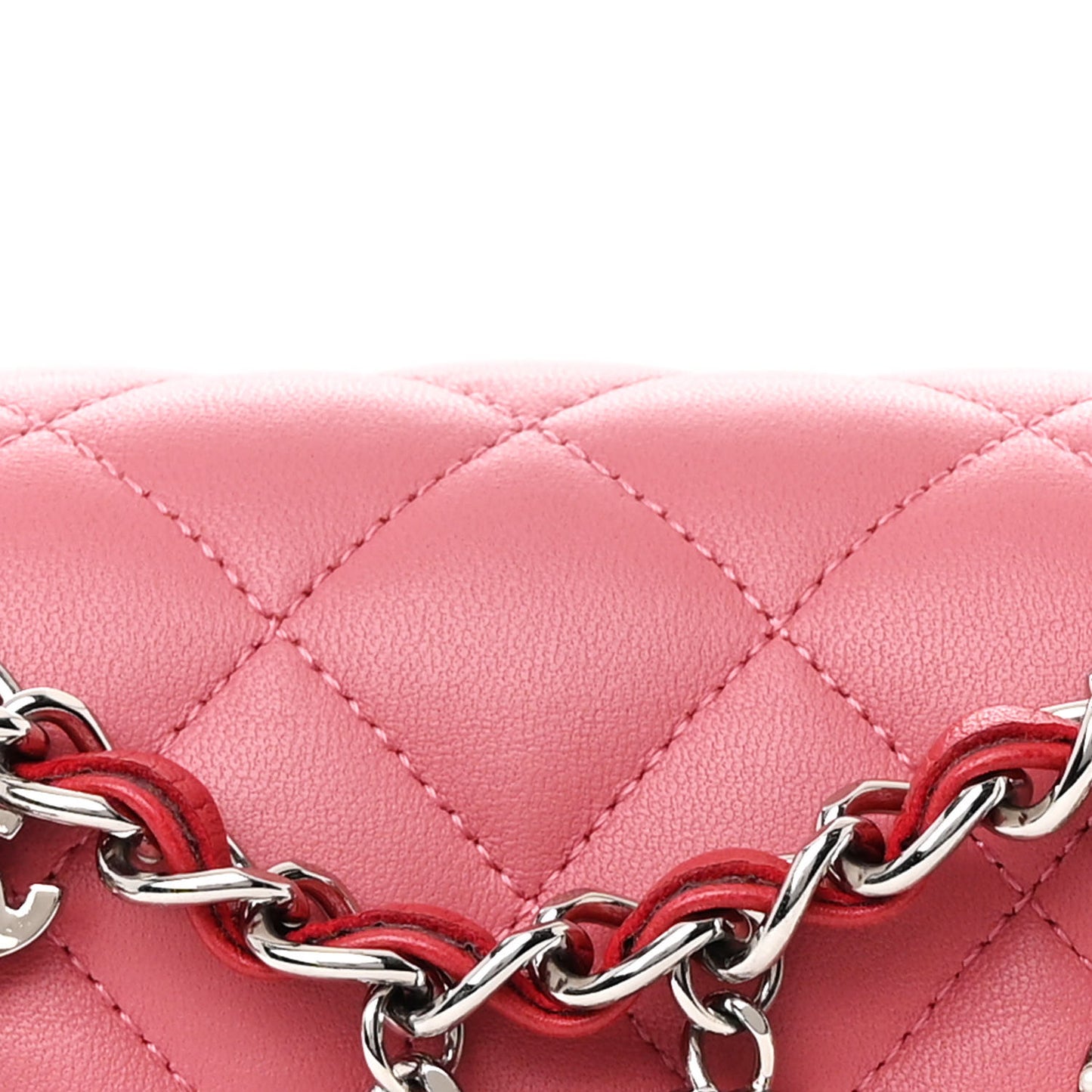 Lambskin Quilted Valentine Charms Tri-Color Mini Rectangular Flap Pink