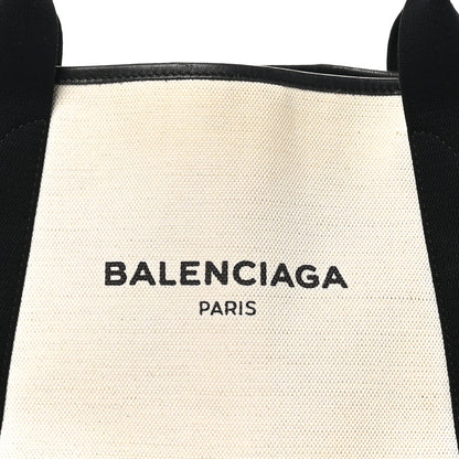 Balenciaga Cotton Canvas Satin Calfskin M Navy Cabas Natural Black 9 of 11