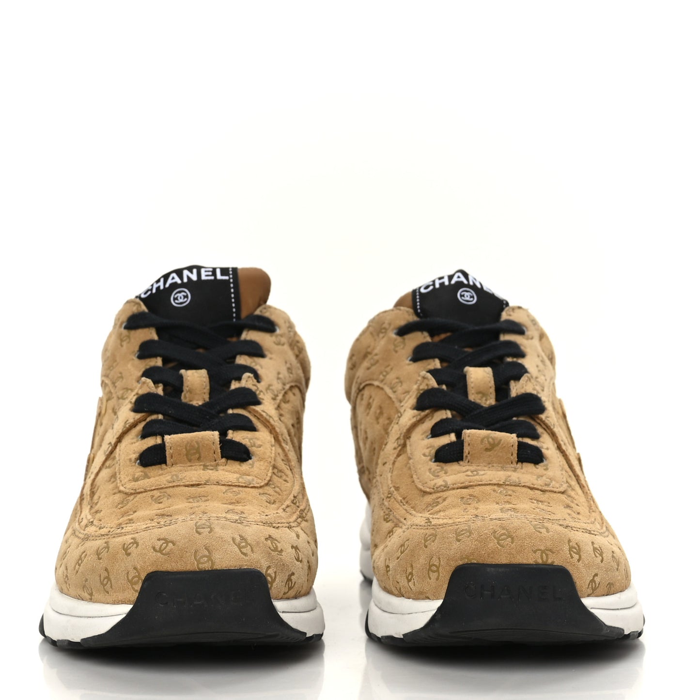 Suede Calfskin Printed CC Sneakers 37.5 Dark Beige