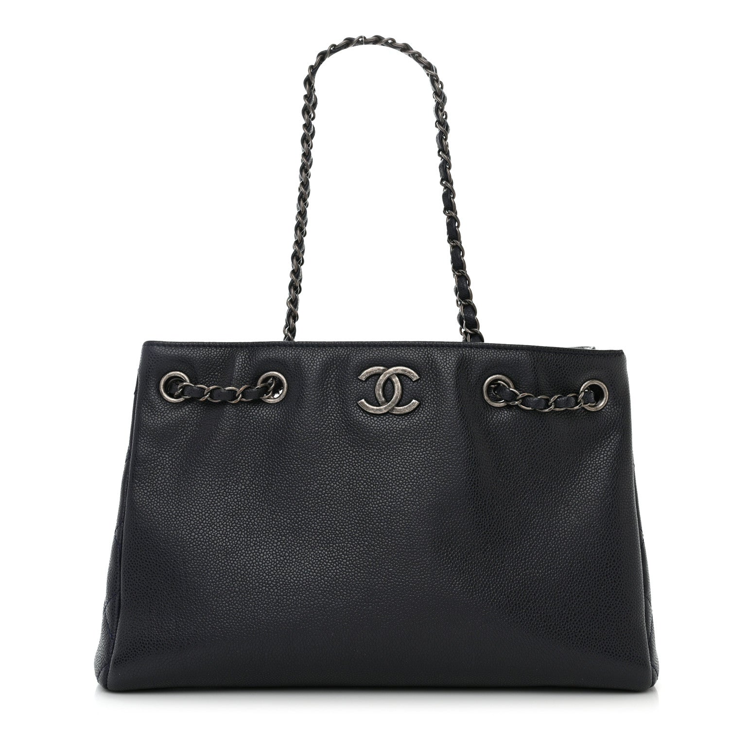 Chanel Metallic Grained Calfskin Woven Chain Medium Shopping Tote Dark Navy 1 of 10