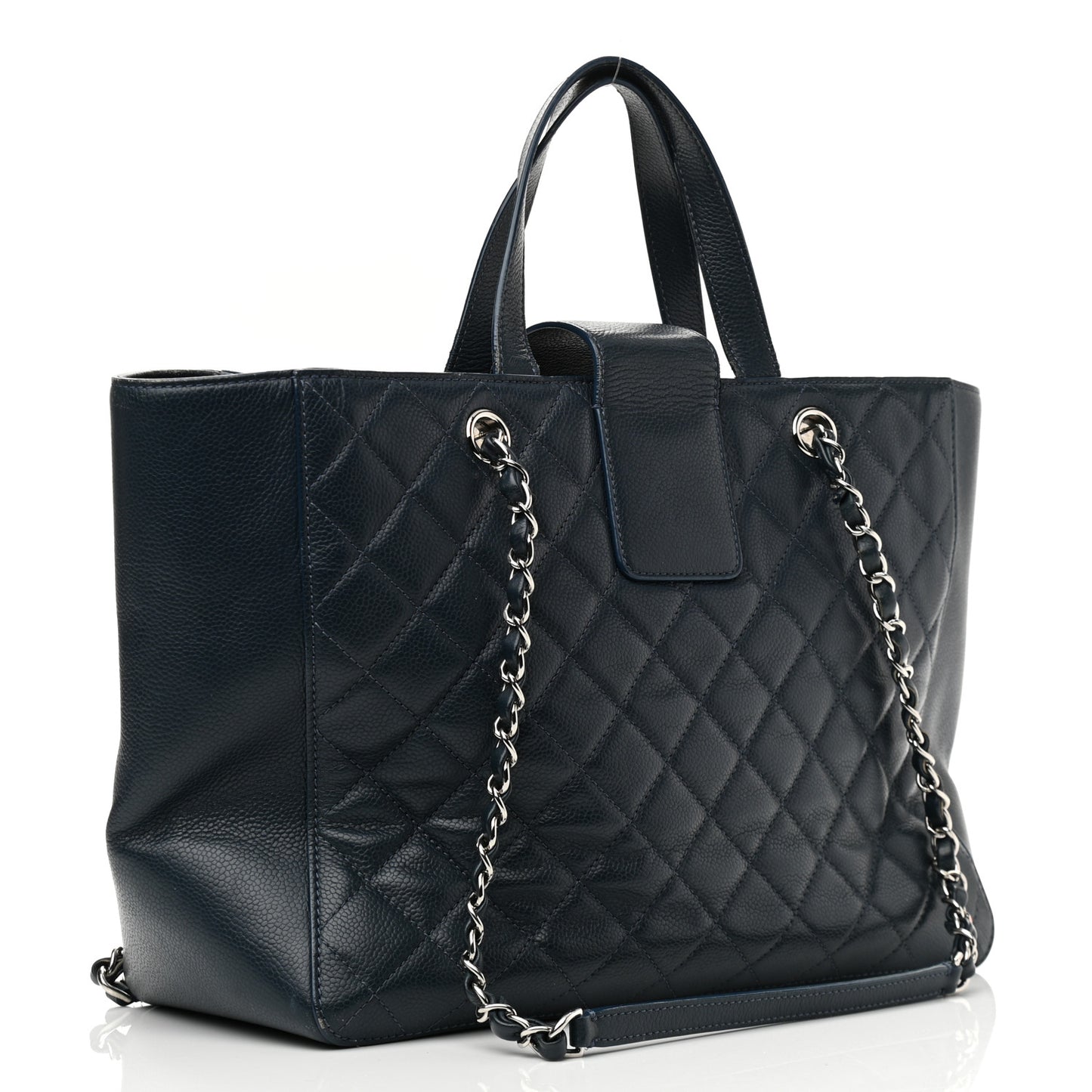 Caviar Quilted Large CC Box Shopping Tote Navy