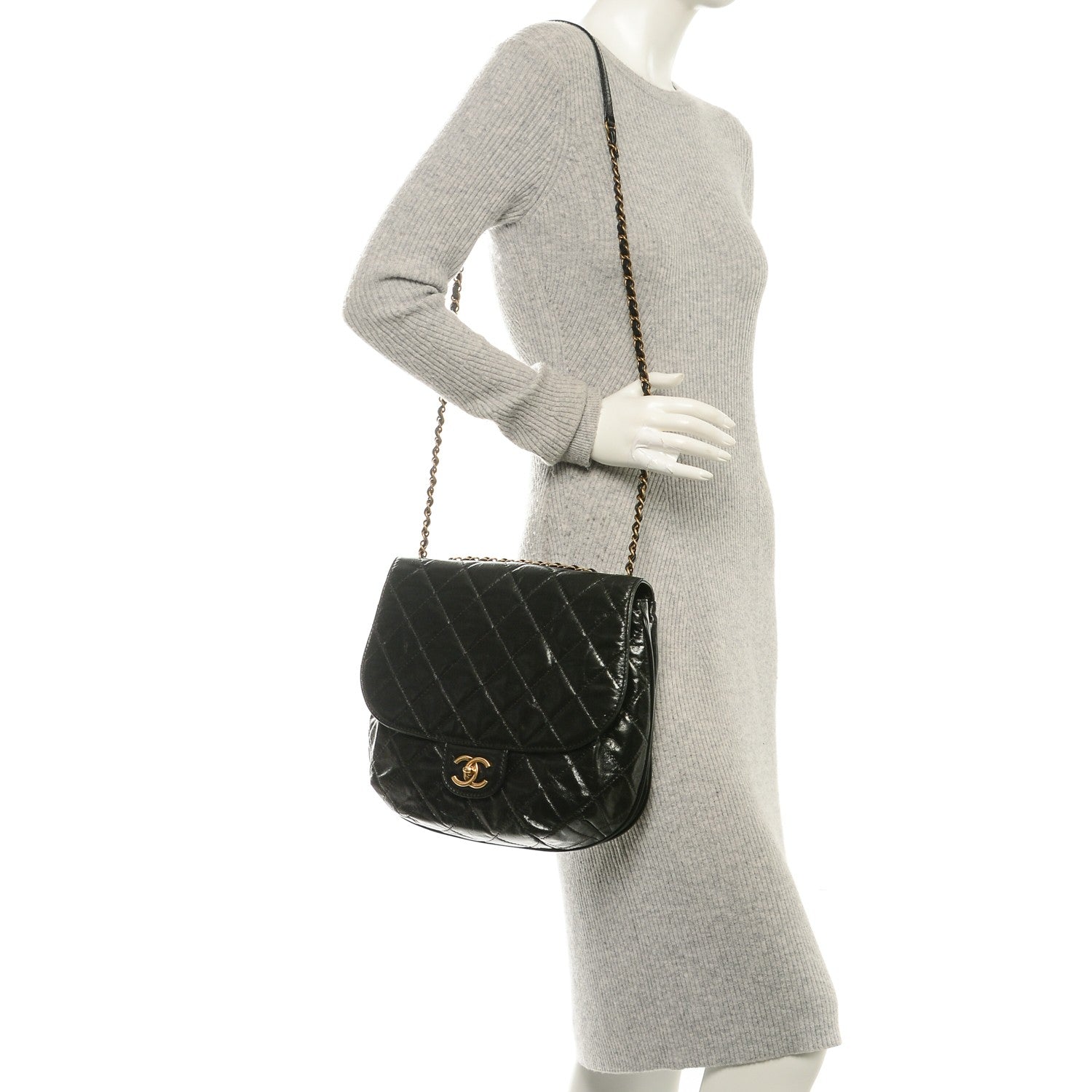 Chanel Aged Glazed Calfskin Quilted Large Bubble CC Flap Black 2 of 7
