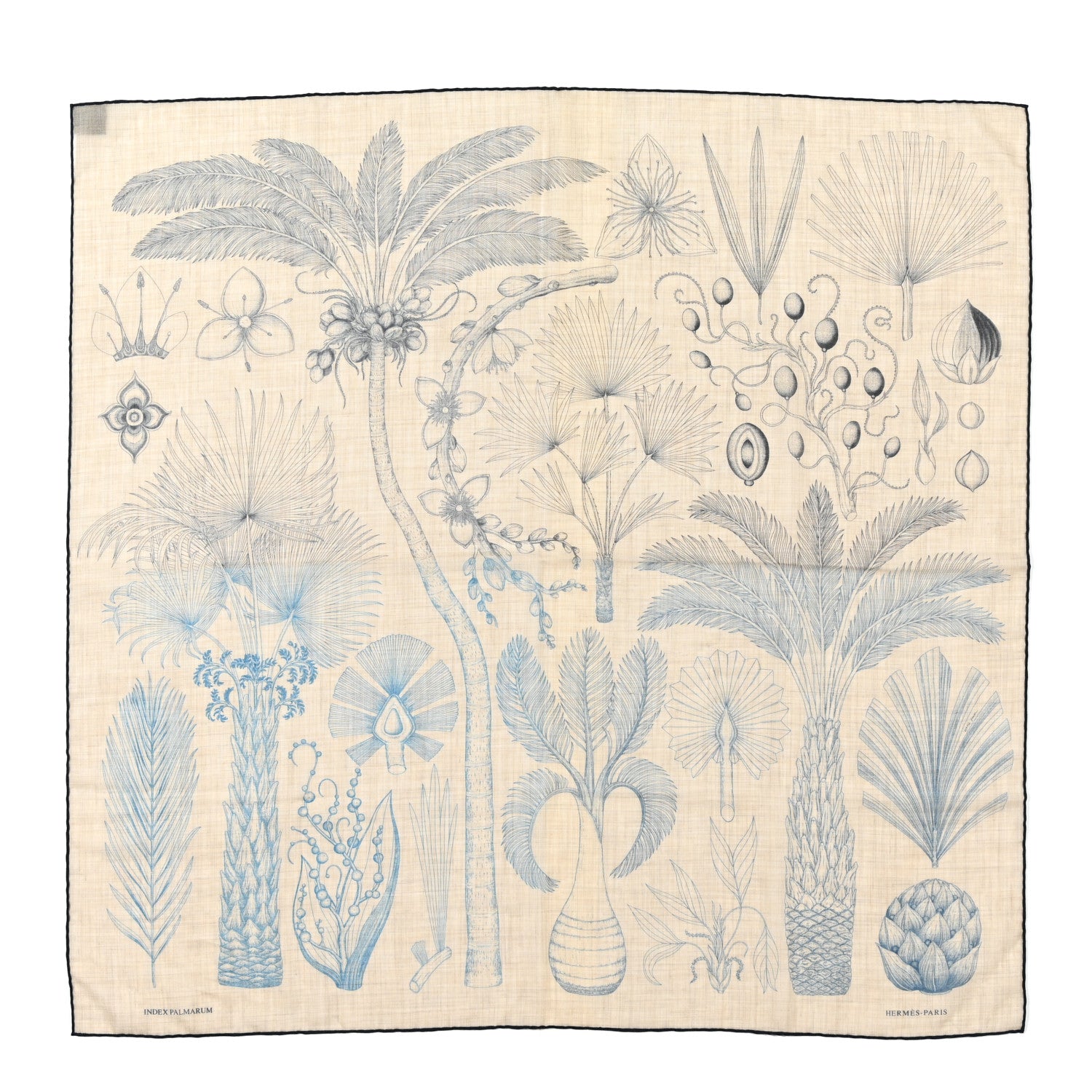 Hermes Cashmere Index Palmarum Light Scarf 90 Beige Chine Anthracite Bleu 1 of 5