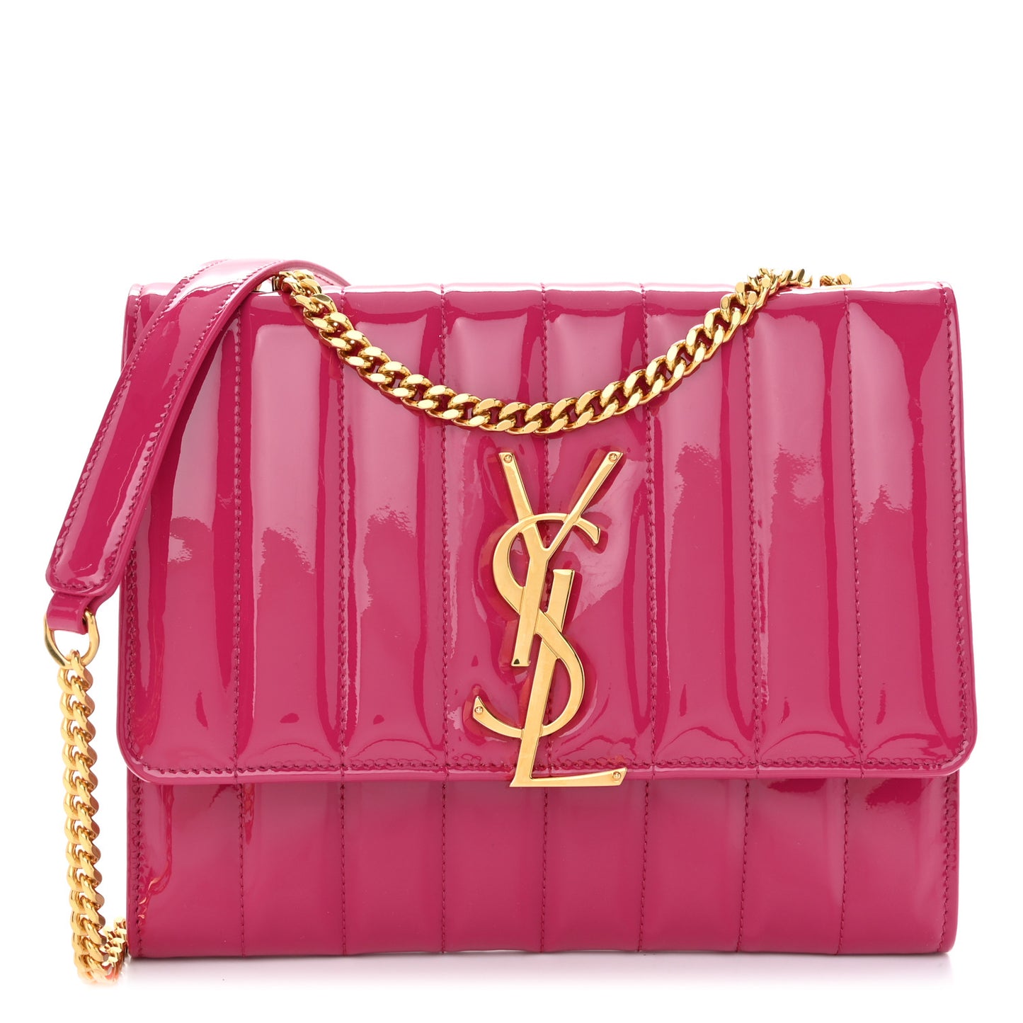 Patent Calfskin Matelasse Monogram Vicky Chain Wallet Bubblegum