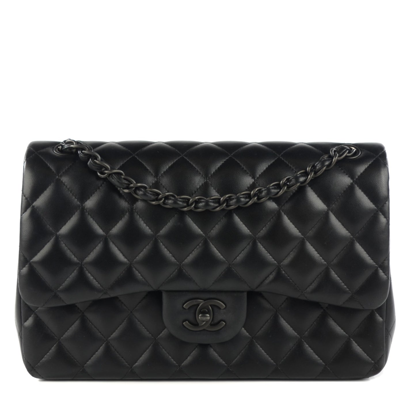 Lambskin Quilted Jumbo Double Flap So Black