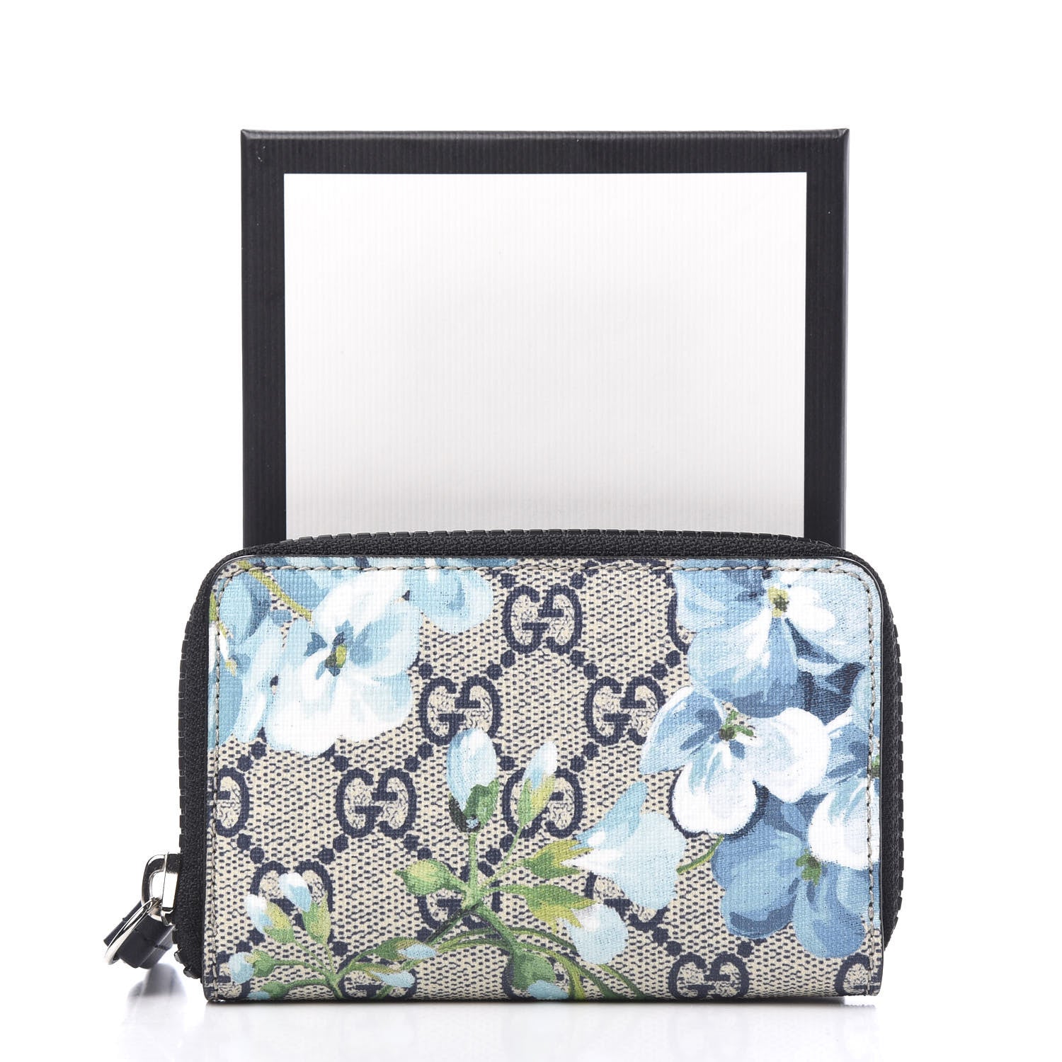 Gucci GG Supreme Monogram Blooms Zip Around Card Case Wallet Beige Blue Navy 6 of 6