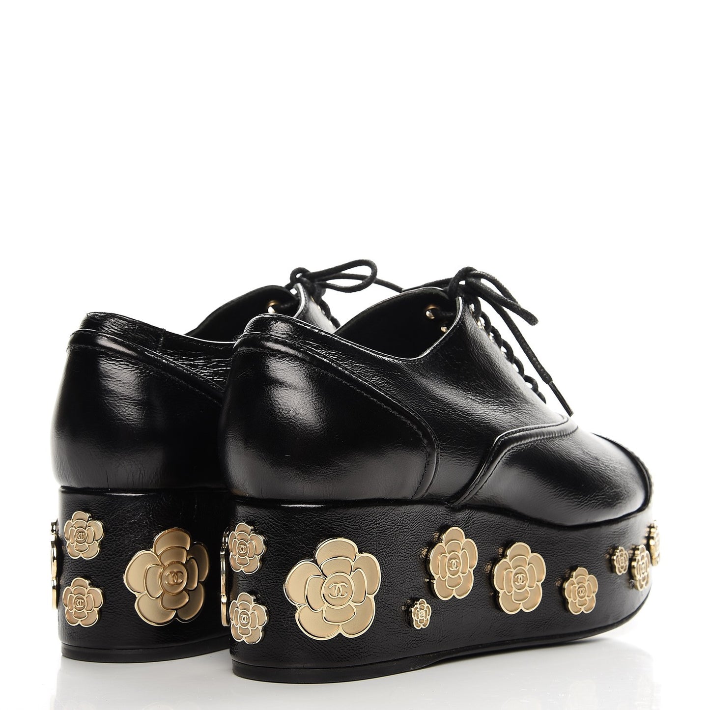Crumpled Calfskin Lace Up Platform Oxford 35 Black