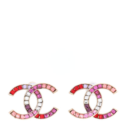 Chanel Crystal Baguette CC Earrings Gold Multicolor 1 of 5