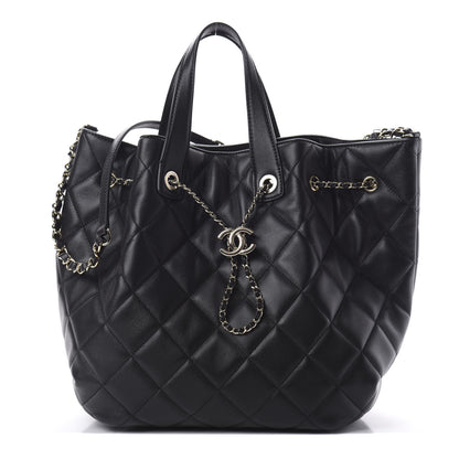 Chanel Lambskin Quilted CC Dweller Drawstring Tote Black 1 of 13