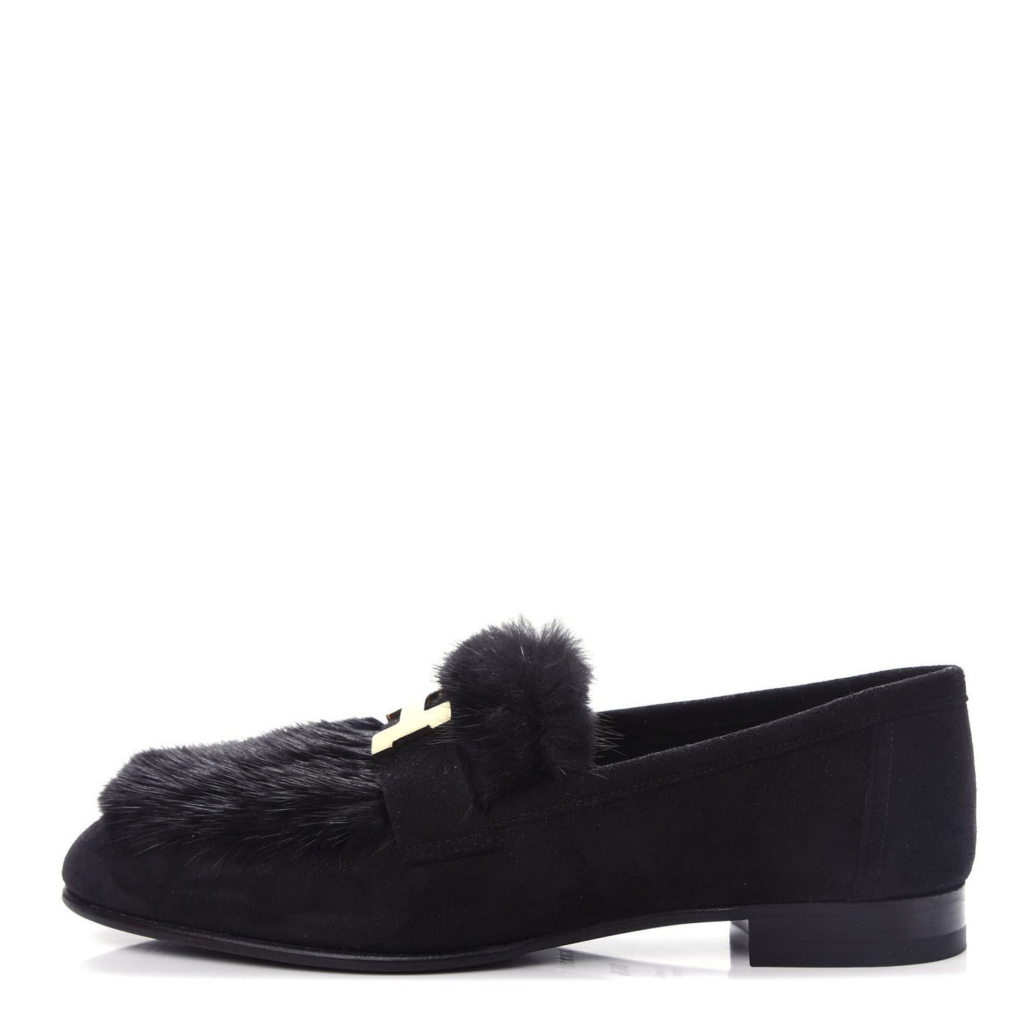 Mink Fur Suede Goatskin Paris Loafers 36.5 Black