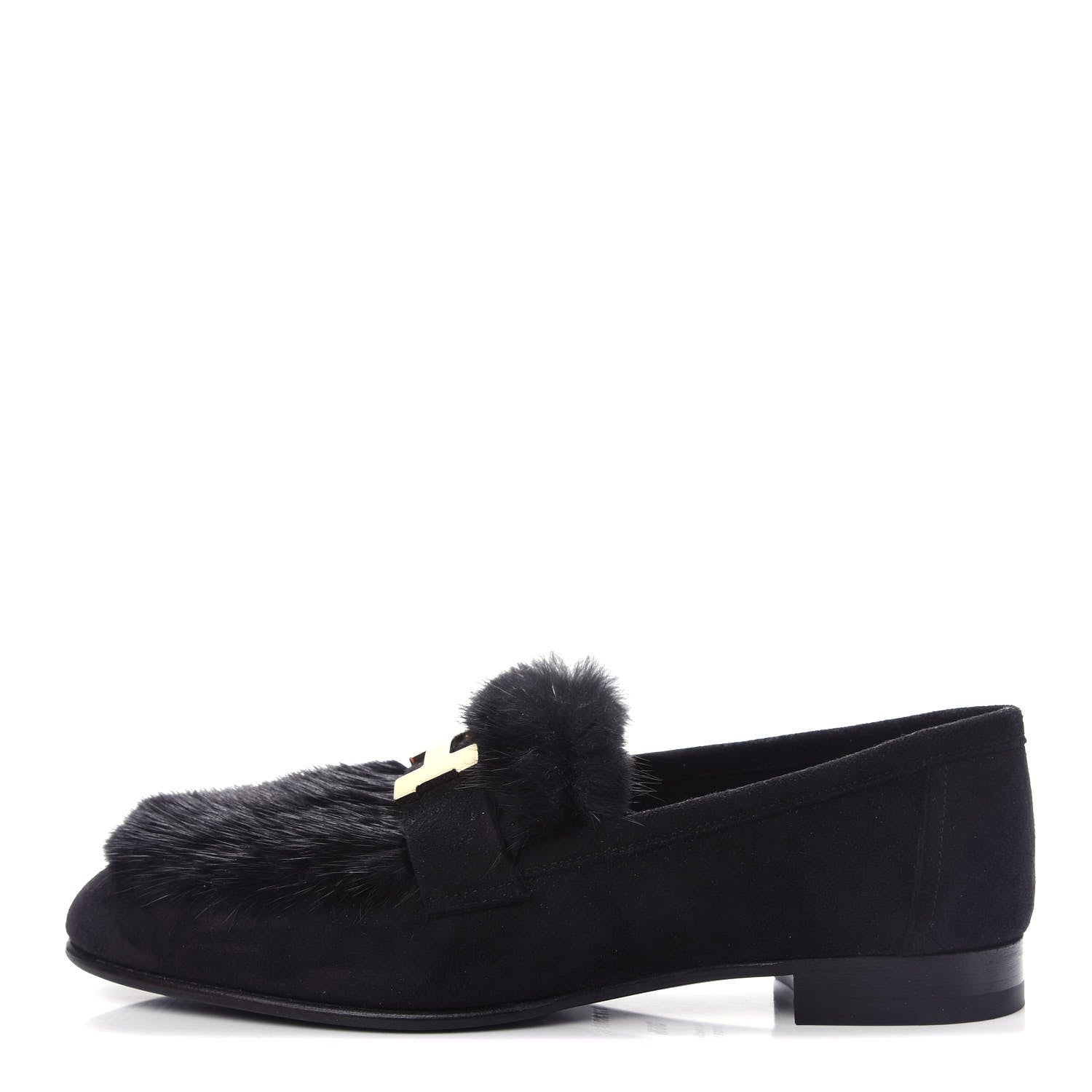 Hermes Mink Fur Suede Goatskin Paris Loafers 36.5 Black 1 of 11