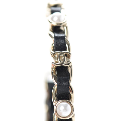 Chanel Lambskin Pearl CC Chain Hoop Earrings Gold Black 5 of 5
