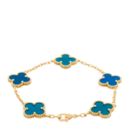 Van Cleef & Arpels 18K Yellow Gold Blue Agate 5 Motifs Vintage Alhambra Bracelet 2 of 6