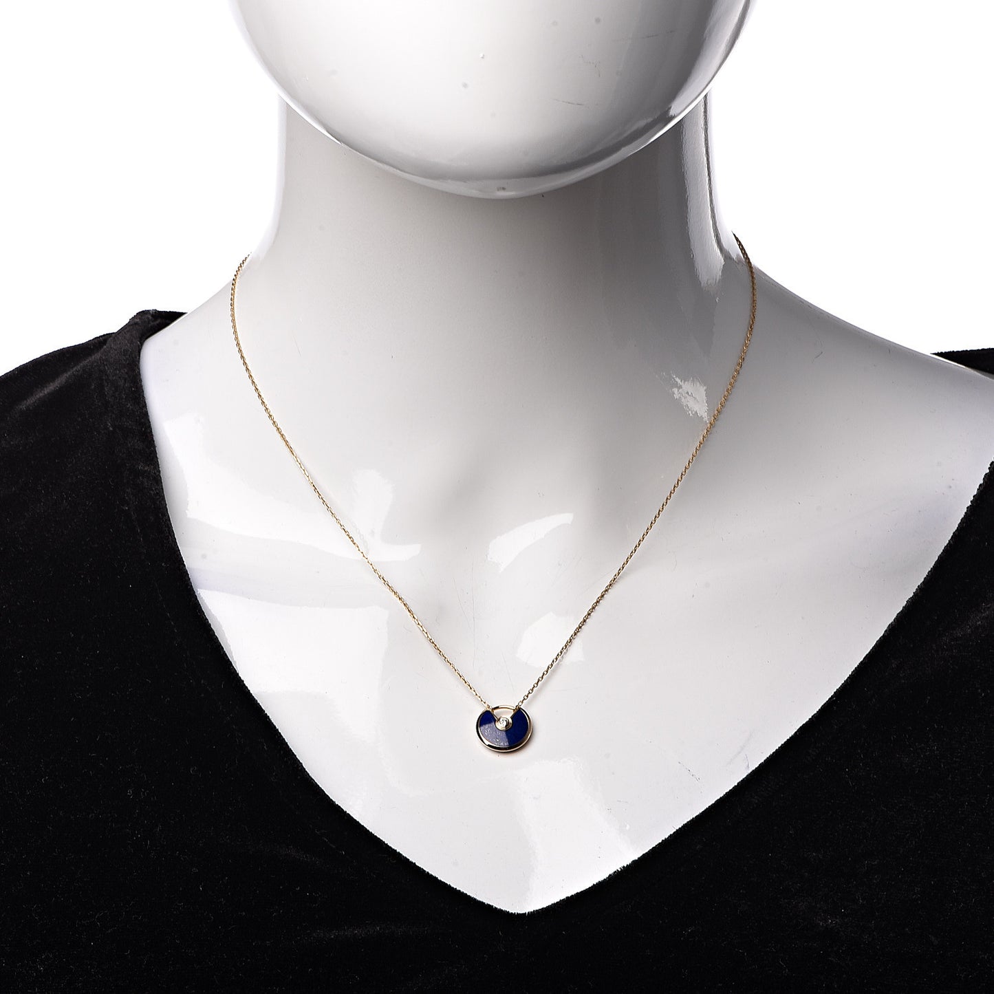18K Yellow Gold Diamond Lapis Lazuli XS Amulette de Pendant Necklace