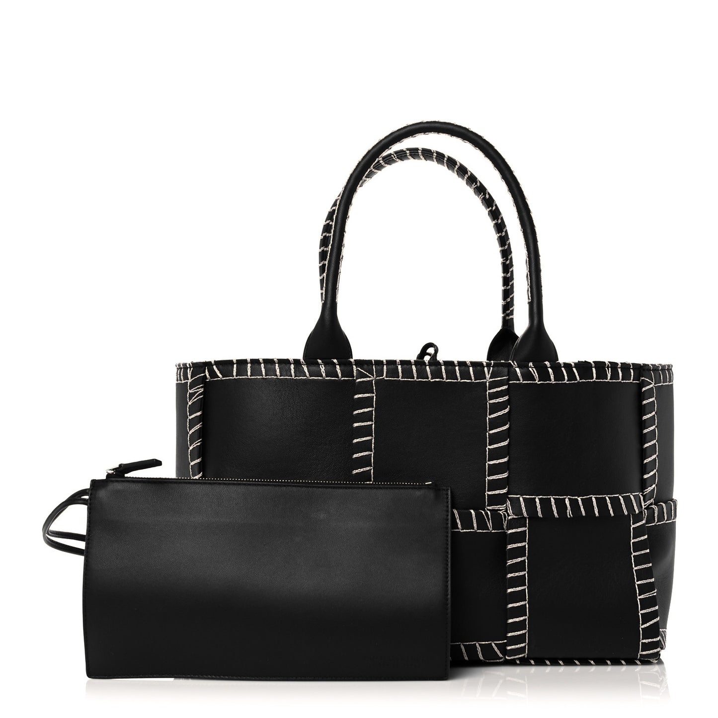 Nappa Maxi Intrecciato Overlock Stitched Small Arco Tote Black Silver