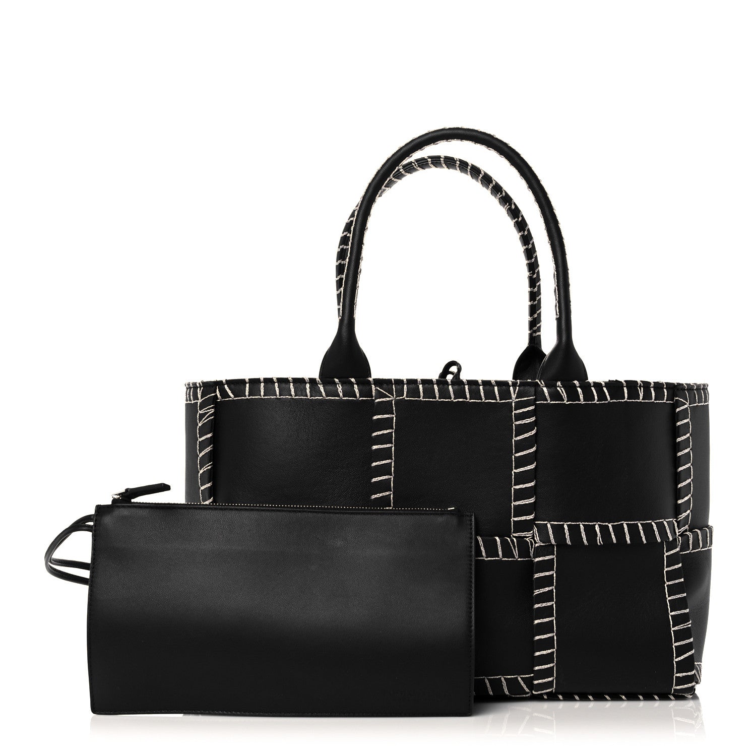 Bottega Veneta Nappa Maxi Intrecciato Overlock Stitched Small Arco Tote Black Silver 1 of 8