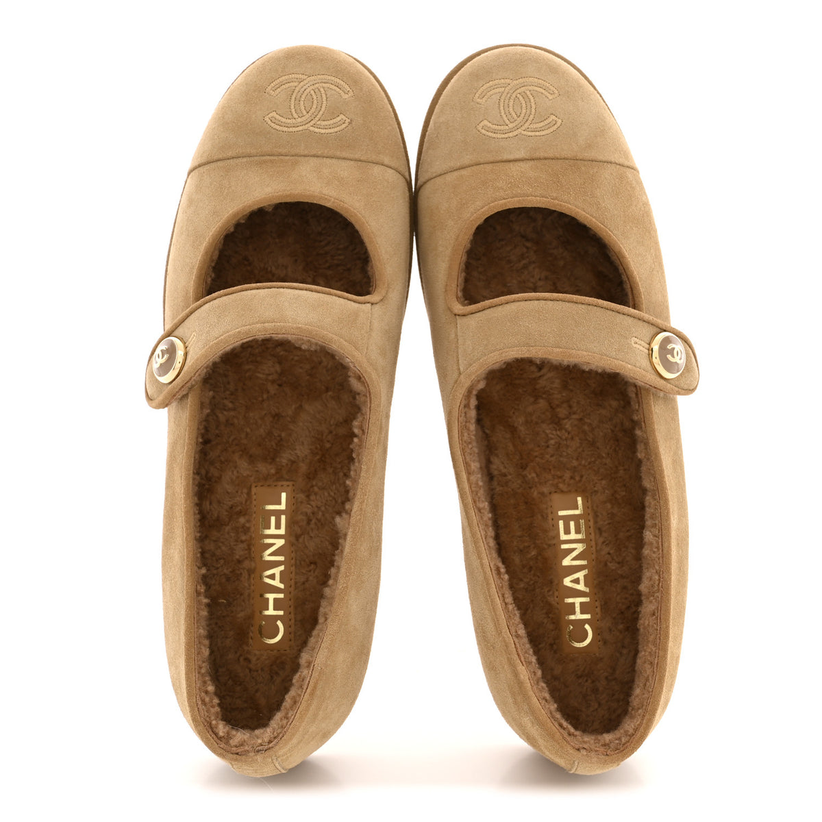 Suede Calfskin Cap Toe CC Mary Jane Flats 40 Beige