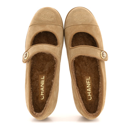 Chanel Suede Calfskin Cap Toe CC Mary Jane Flats 40 Beige 2 of 10
