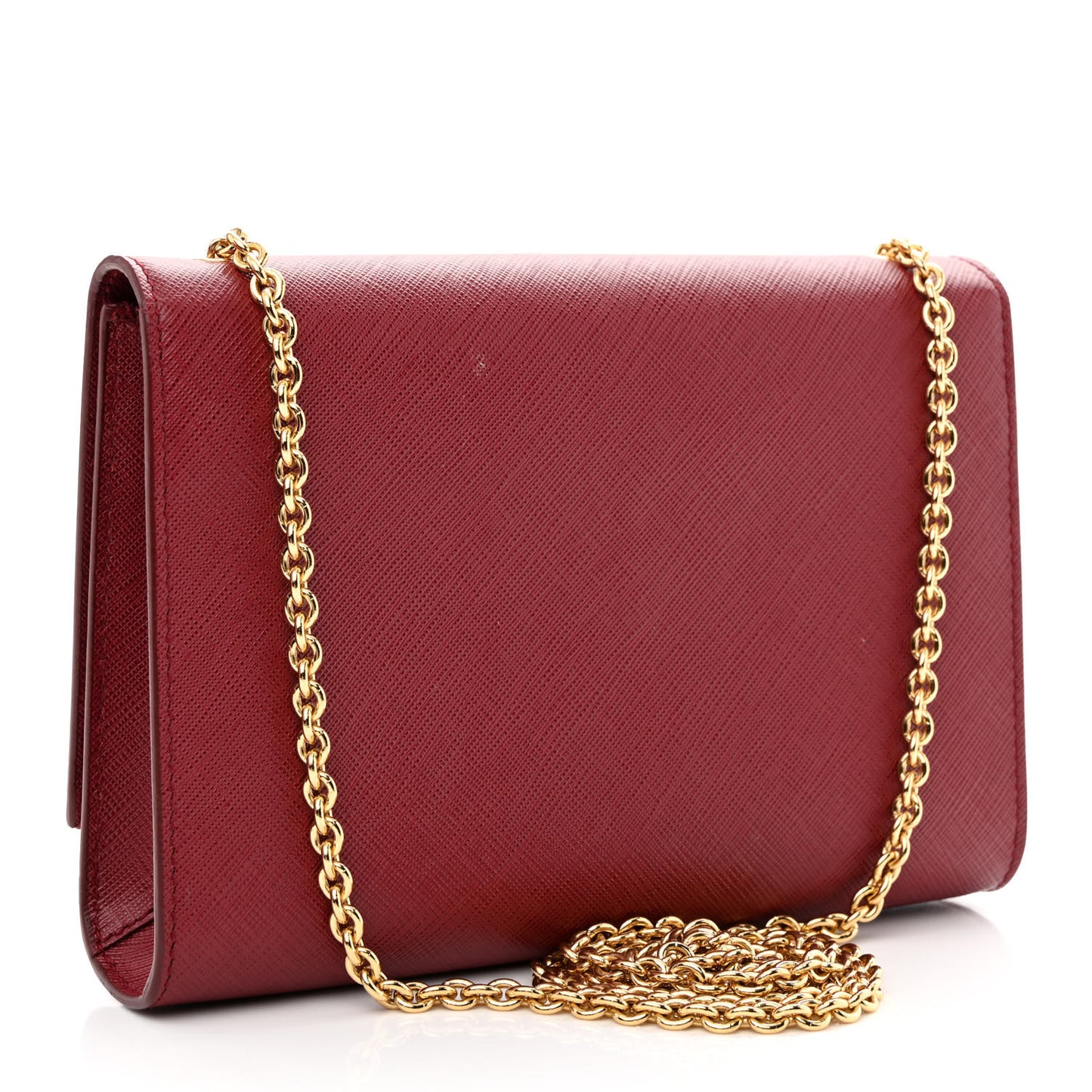Hammered Calfskin Vara Bow Chain Wallet Red
